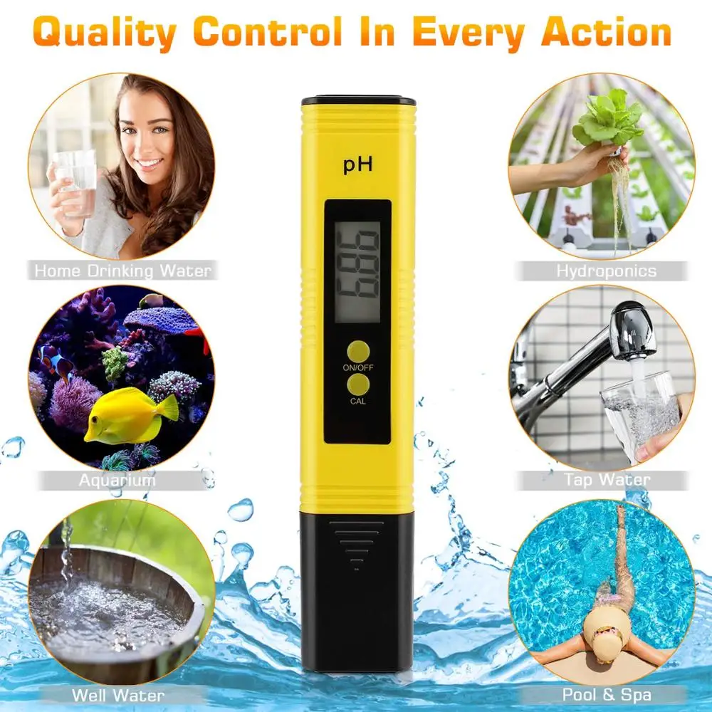 PH Meter 0.1/0.01 PH High Precision Water Quality Tester with 0-14 PH Value Range, Suitable for Aquarium, Swimming Pool,drinking