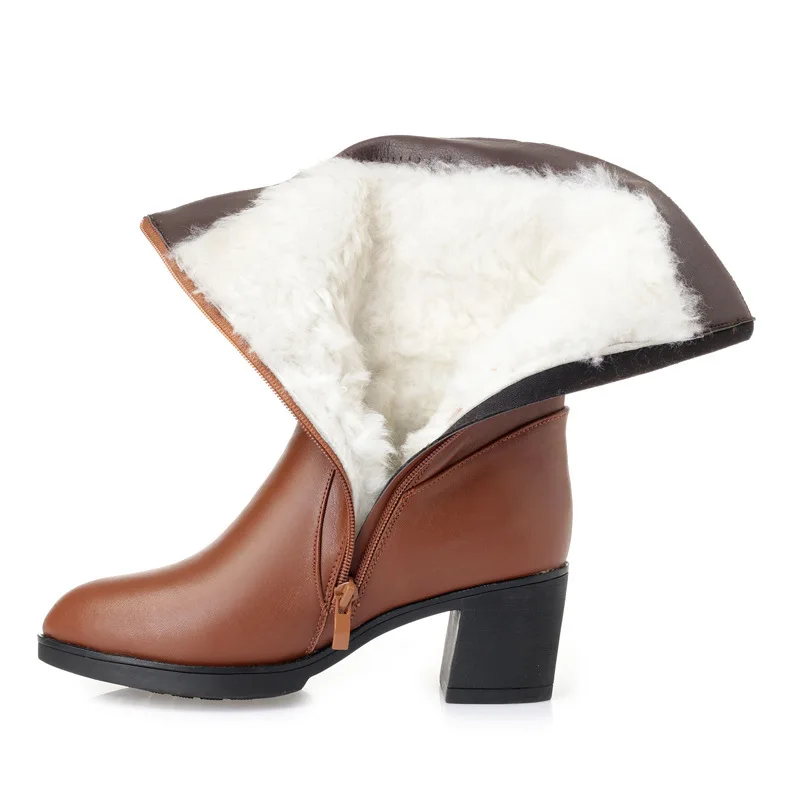 Fujin/зимние сапоги из натуральной кожи и шерсти Женская модная теплая обувь на