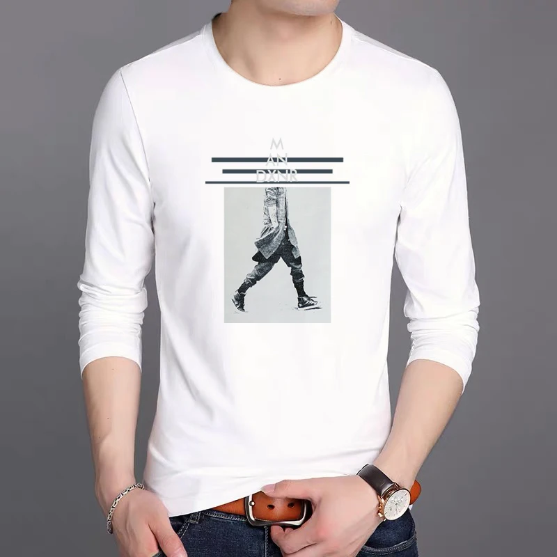 Autumn Men's fashion casual long-sleeved 100% cotton T-shirt round neck printed cartoon O-Neck men t shirt boyfriend gift 2020 | Мужская