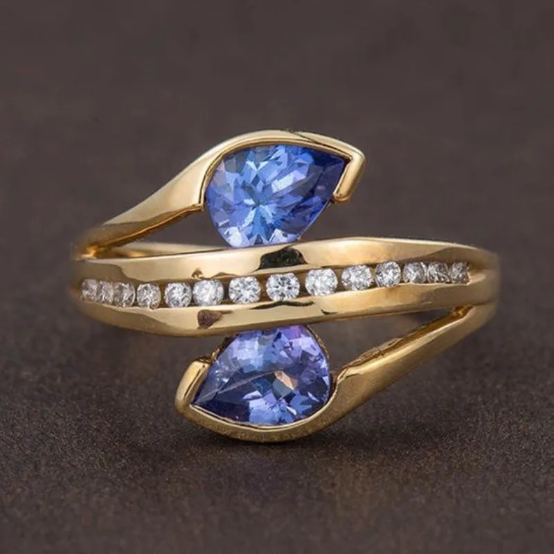 

Fashion Blue Sapphire Ring Women's Luxury Engagement Wedding Party Diamond Ring Jewelry Size:5-11