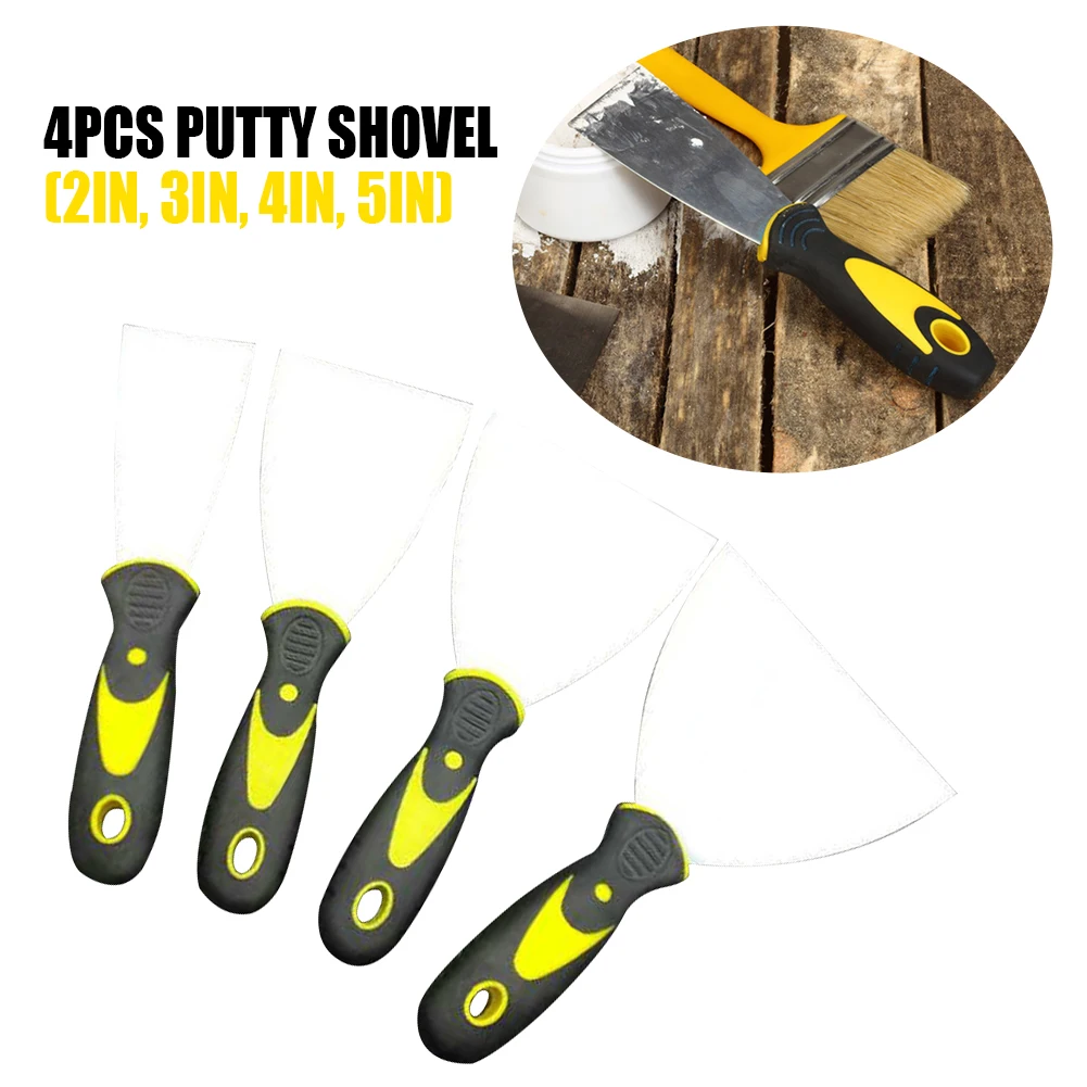 

4pcs/set Drywall Finishing Manual Wallpaper Cleaning Spackle Plaster Scraping Reusable DIY Thickened Putty Shovel Metal Scraper