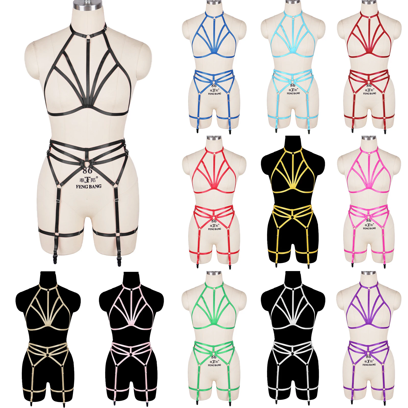 

Sexy Women Body Harness Underwear Set Chest Bondage Belts Punk Gothic Suspenders Straps Cage Bra Stockings Garter Lingerie