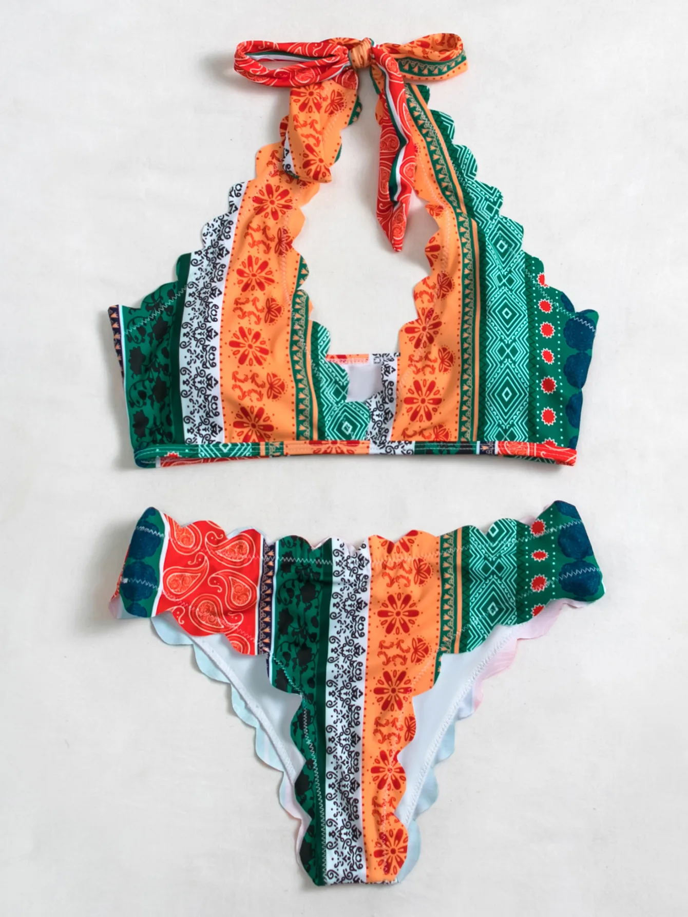 

2021 Sexy Gathered Split Printed Bikini Swimsuit Women