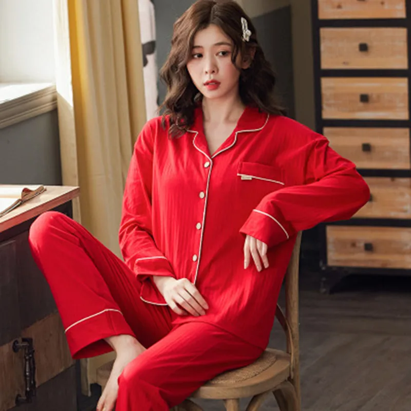 

Winter Pajamas Set Women 100% Cotton Print Pyjama Female Warm Sleepwear Sexy Casual Homewear Long Shirt Pants 2Piece/Set Pjs