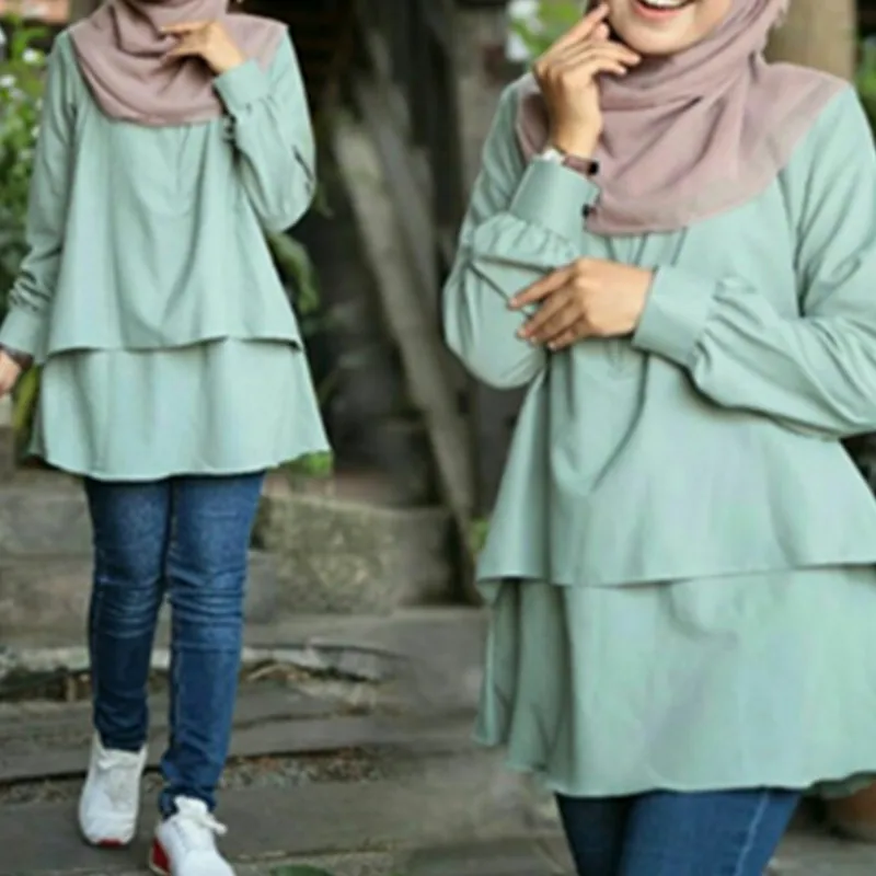 

2021 Women Tops Blouse Shirt Long Sleeve Tunic Muslim Fashion Femme Top Casual Solid Shirts Blusas Spring New