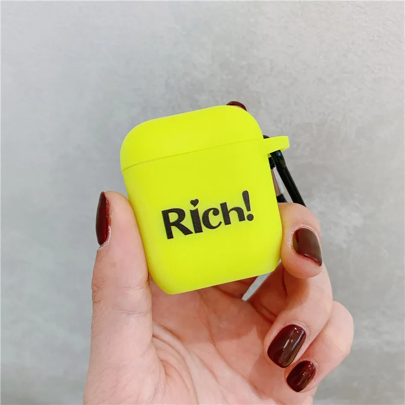 Модный флуоресцентный цветной простой чехол с надписью для Airpods, милый мультяшный bluetooth-наушник, защитный чехол для Airpod 2, мягкий чехол - Цвет: style 5