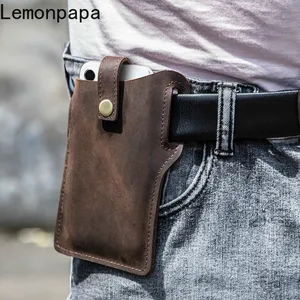 4 7 6 7inch genuine leather waist bag phone case for iphone 12 11 pro max mens outdoor belt pouch pocket case for huawei samsung free global shipping