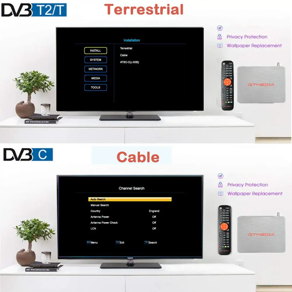 2021 Новый GTMEDIA V7 TT DVB T/T2 + C Поддержка H.265 HEVC 10bit эфирный приемник комбо ТВ тюнер со