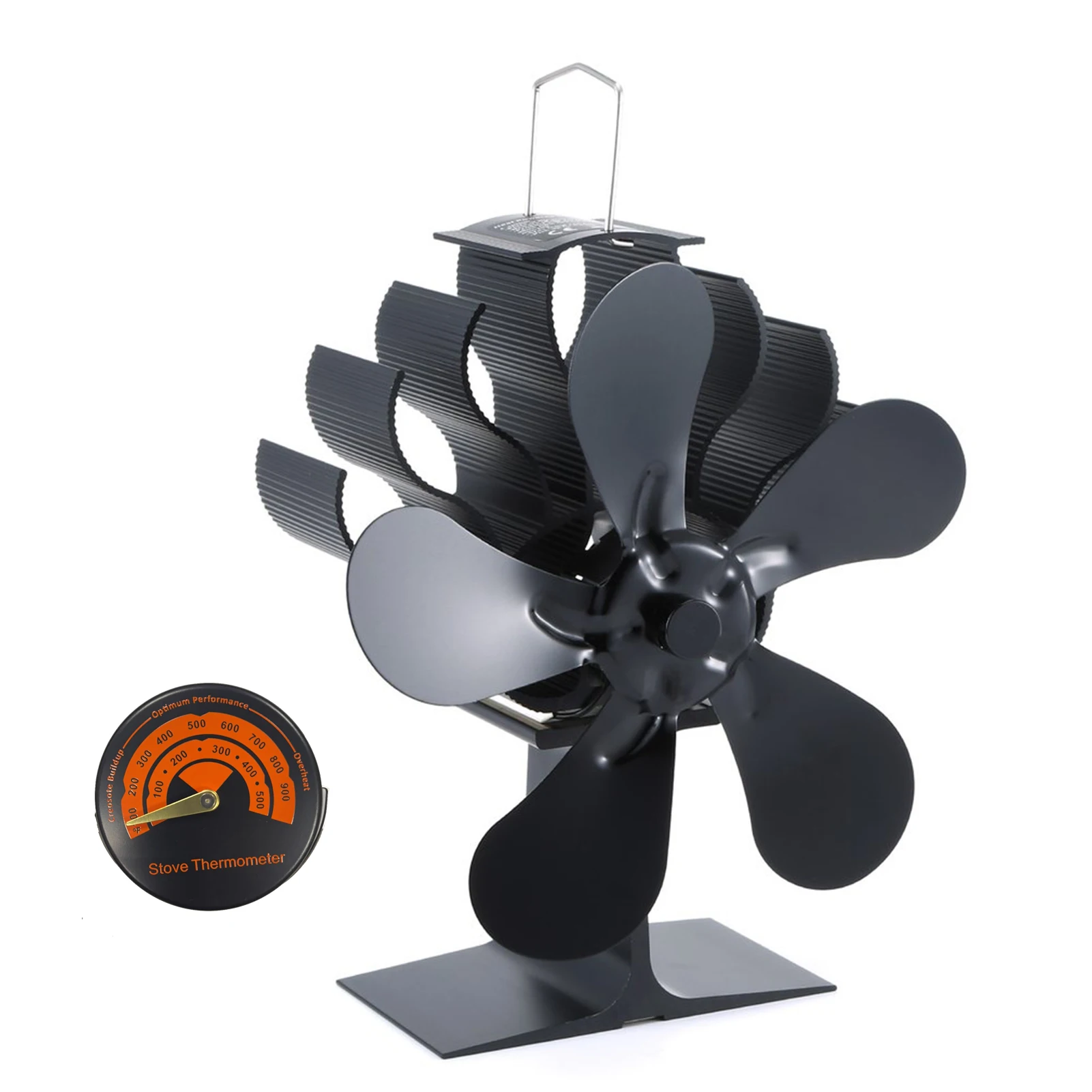 

5Blades Fireplace Heat Powered Stove Fan Silent Eco-friendly with a Thermometer for Home Fireplace Efficient Heat Distribution