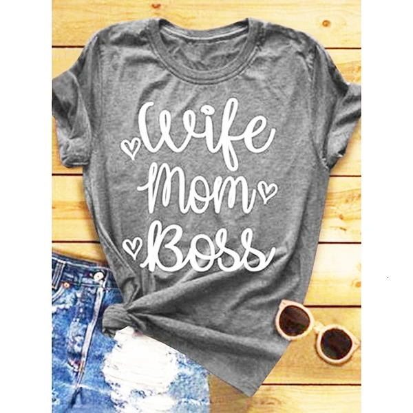 New Arrivel Women Fashion Short Sleeve Tshirt Letter Print Wife Mom Boss Cute Summer Tops mother days gift tee quote tops- L045 | Женская