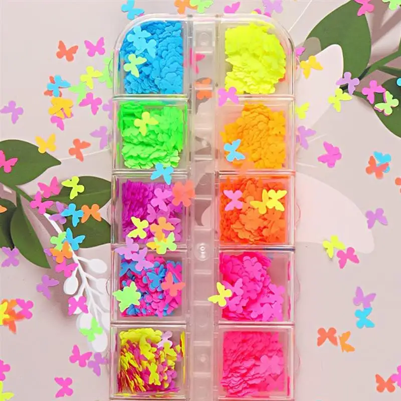 

Twelve-Color Nail Art Decorated With Butterfly Sequins Nail Decoration Post Color Butterfly Shape DIY Nail Art Accessories