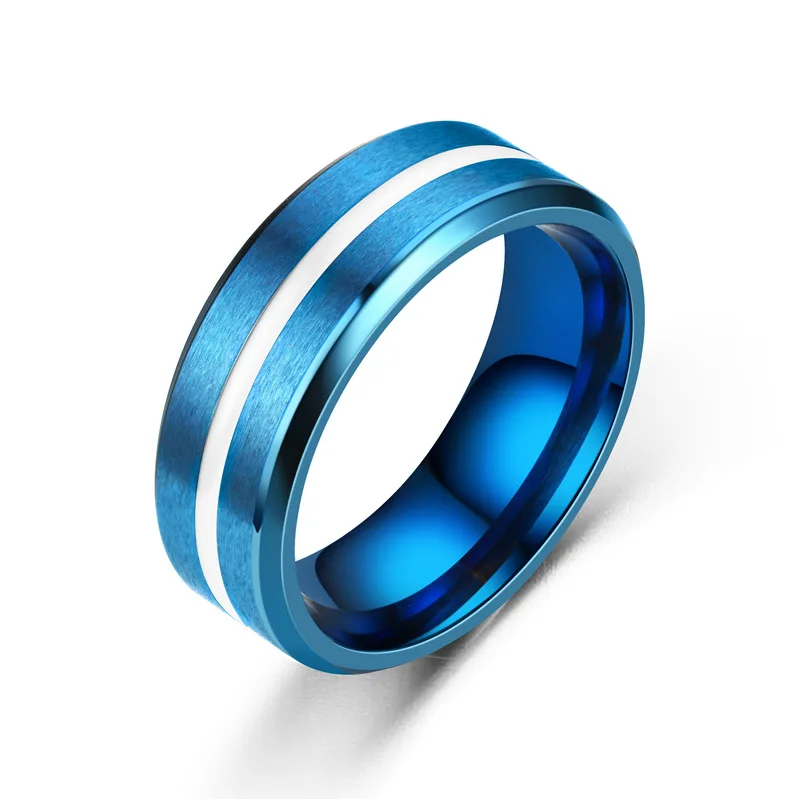 

New 8mm color titanium steel groove ring red wire brushed frosted smooth men's stainless steel ring