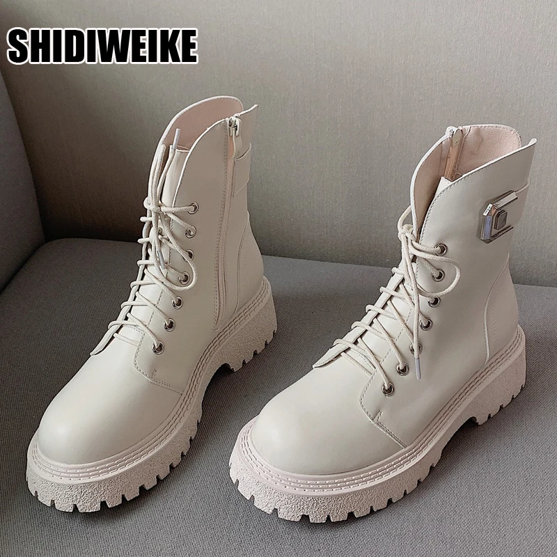 

Женские кожаные ботильоны на массивной платформе, мотоциклетные ботинки, модель vc1679, 2021