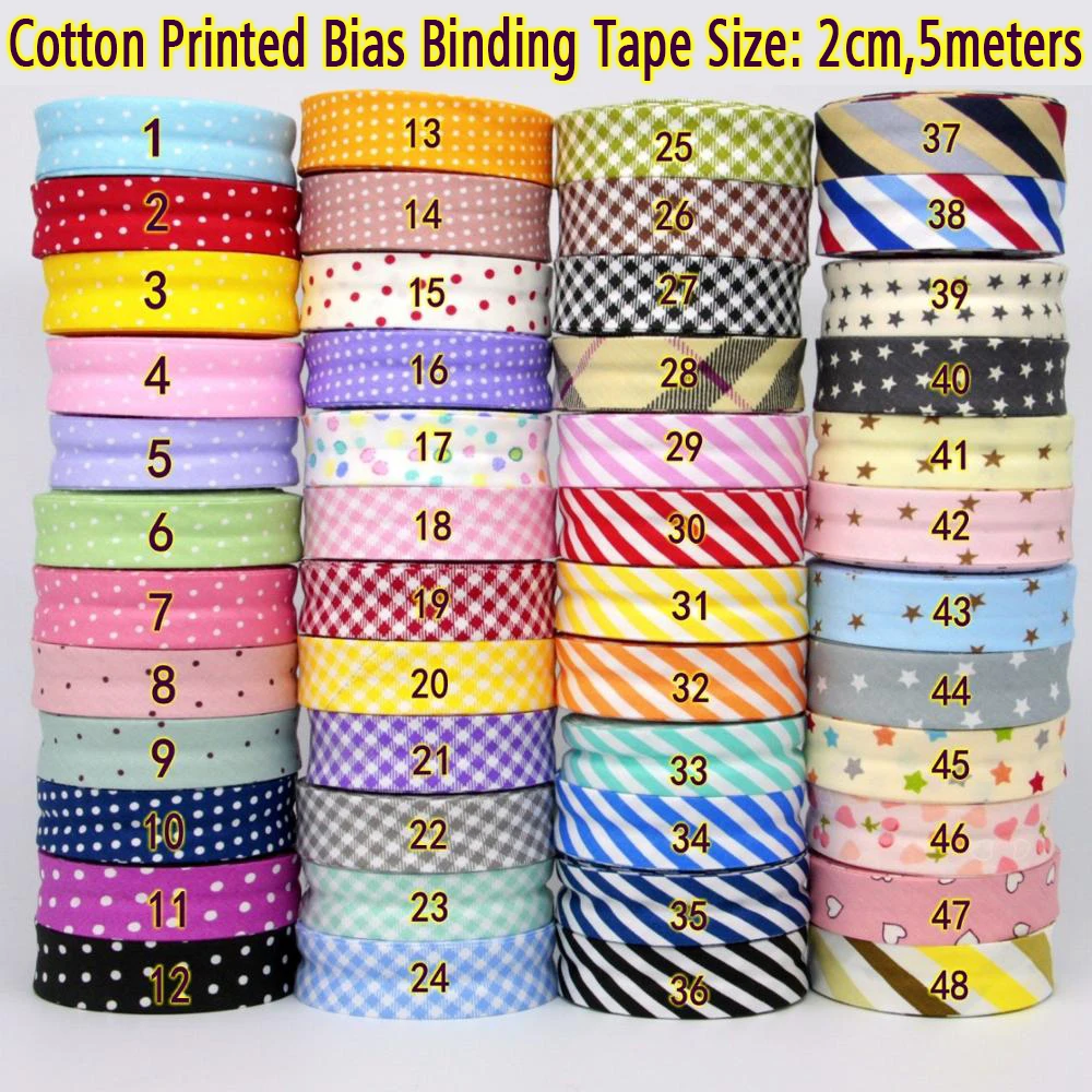 

1" 20mm 5Meters Cotton Bias Tape DIY Apparel Sewing Fabric Cutting Ribbon Printed Design Stripes Checks Pattern Binding Textil