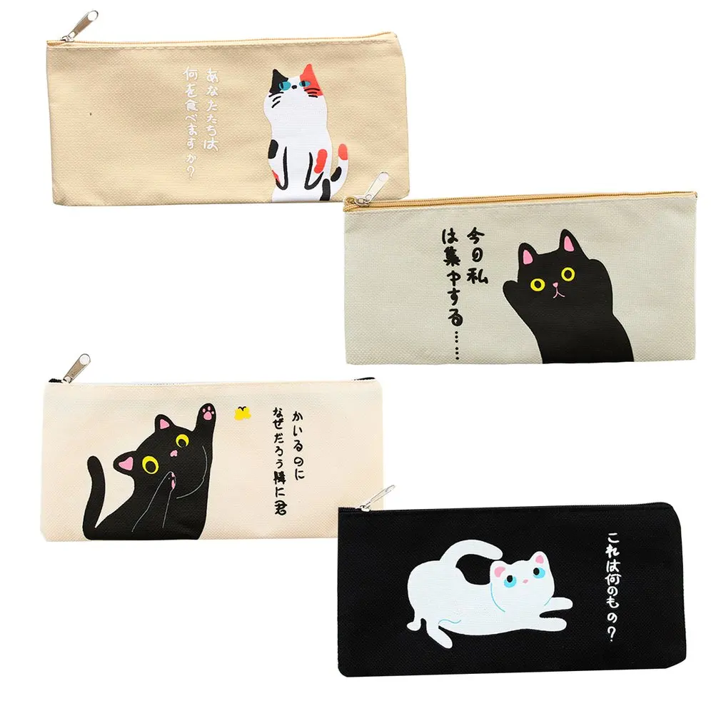 Милый холст для школы карандаш креативный мультяшный Кот пенал большая ручка