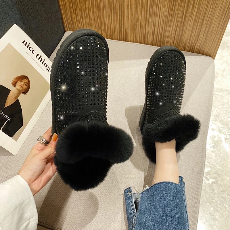 

Women's Snow Boots Winter Plush Fluffy Soft Warm Women's Boots Round Toe Solid Color Soft Bottom Women's Casual Snow Boots 35-40