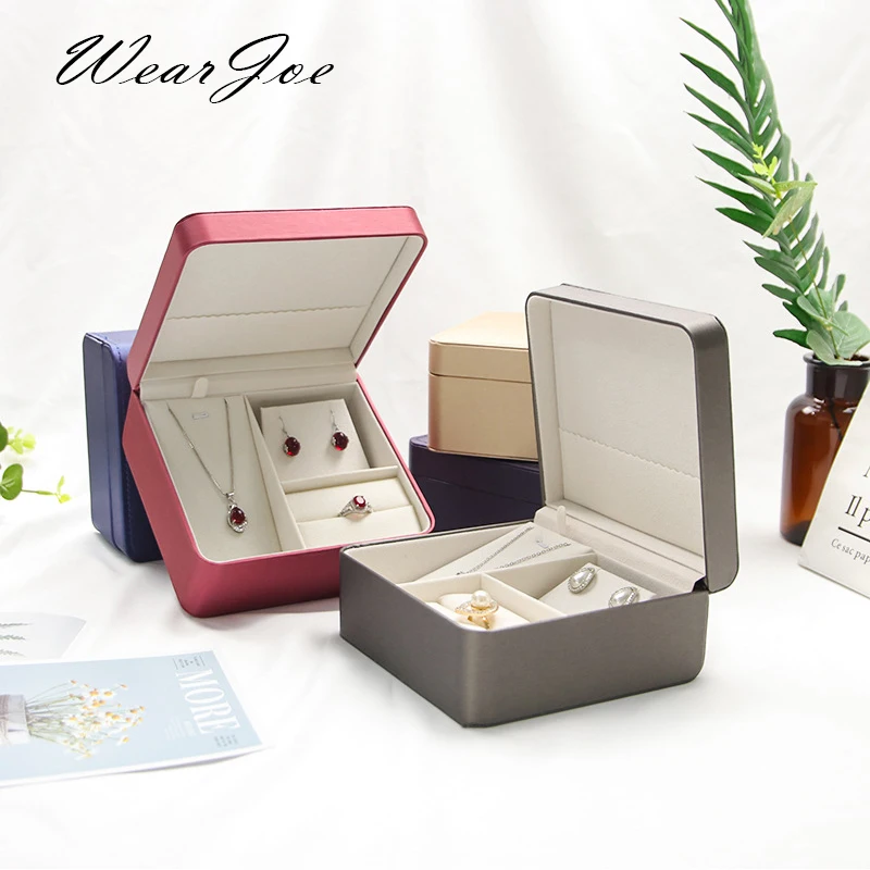 Upmarket Jewelry Set Box Holder Bridal Ring Earrings Necklace Storage Packaging Carrying Case Brushed PU Leather Square Gift Box