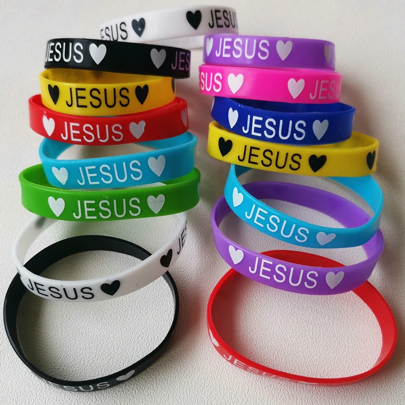 20PCS Lots Jesus Silicone Bracelets Devout Christian Church Prayer Rubber Band Night Glow Mix Color Hand Wristband Brand Jewelri - купить по