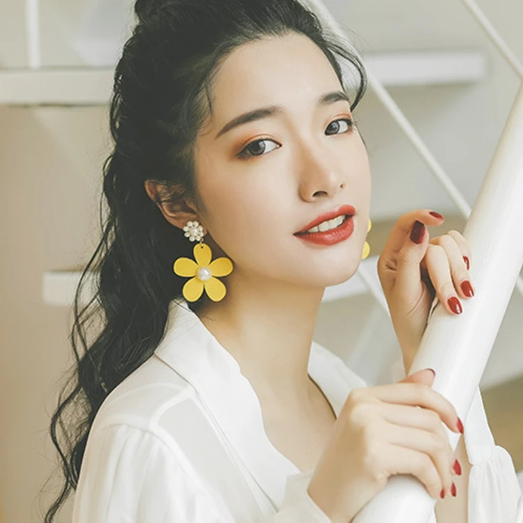 Новинка 2019 корейские деревянные серьги большие висячие жемчужные цветочные для