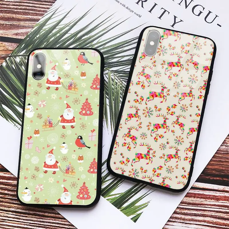 

New Year Christmas Santa Claus Phone Case Tempered glass For iphone 6 7 8 plus X XS XR 11 12 13 PRO MAX mini
