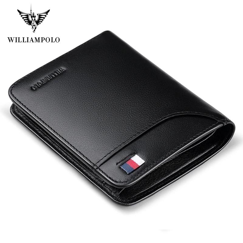

WILLIAMPOLO Genuine Leather Wallet Men Purse Cowhide Short Wallet Card Holder Husband's Gift Trifold PL305