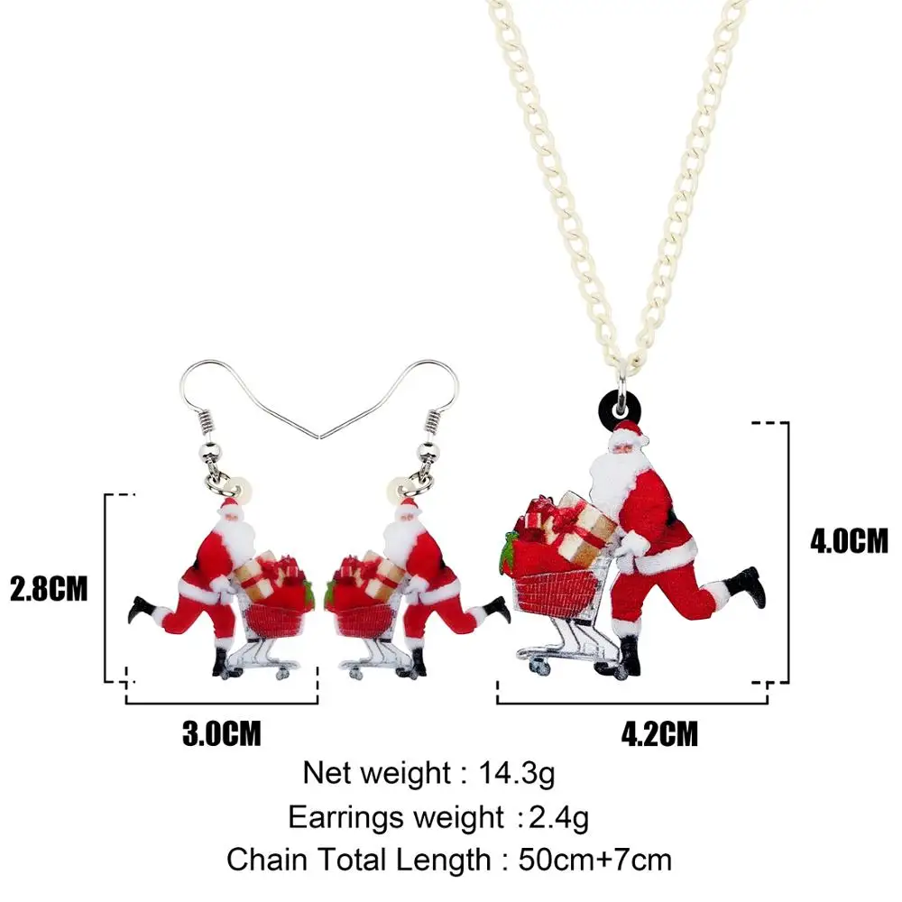 Bonsny Acrylic Christmas Shopping Cart Santa Claus Gift Box Jewelry Set Necklace Earrings For Women Girls Charms Festival Gifts | Украшения