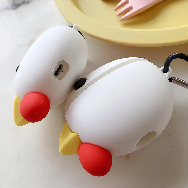 

3D Cute Cartoon Chick Silicone Case for AirPods 2 Bluetooth Earphone Case for Apple Airpods Pro Protective Cover with Keychain