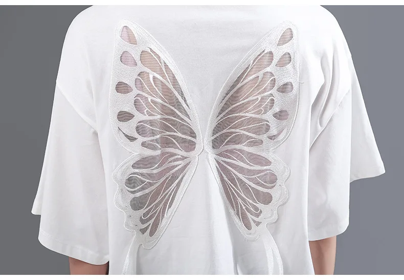 

Hollow out women short sleeve t shirt INS hot sale butterfly mesh tops clothing woman fashion white black tshirt femme