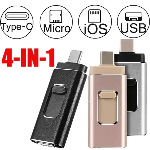 4 в 1 USB 3,0 флэш-накопитель для iPhone/Android Тип C Usb-ключ OTG Флешка 256 ГБ 128 Гб 64 ГБ 32 ГБ 16 ГБ мини-флэш-накопитель