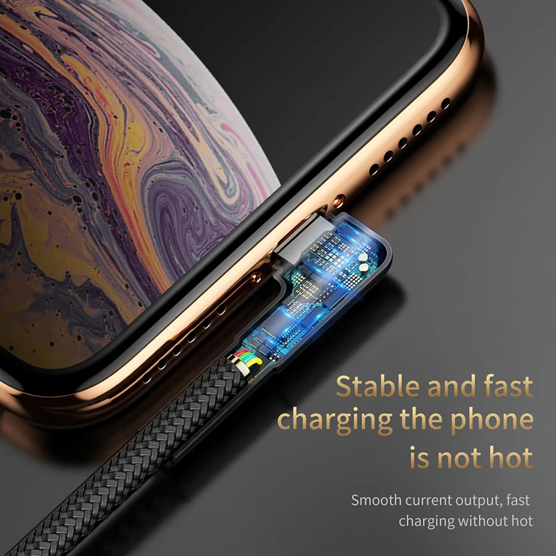 Baseus USB кабель для iPhone XR Xs Max 8 7 Plus 2.4A Быстрая зарядка светодиодный светильник локоть Зарядное устройство USB кабель для передачи данных для мобильного телефона