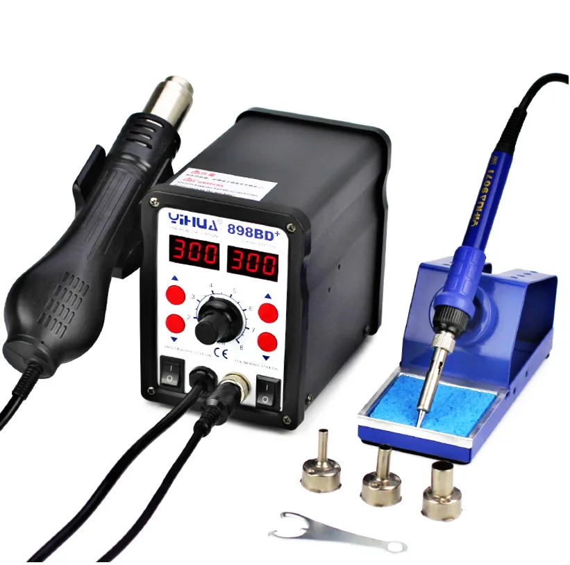 YIHUA 898BD+ 2 в 1 цифровой дисплей паяльная станция для распайки SMD Электрический паяльник+ фена паяльная станция - Цвет: B