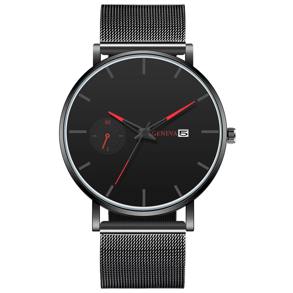 Модные мужские часы с тонким сетчатым ремешком минималистичные наручные для