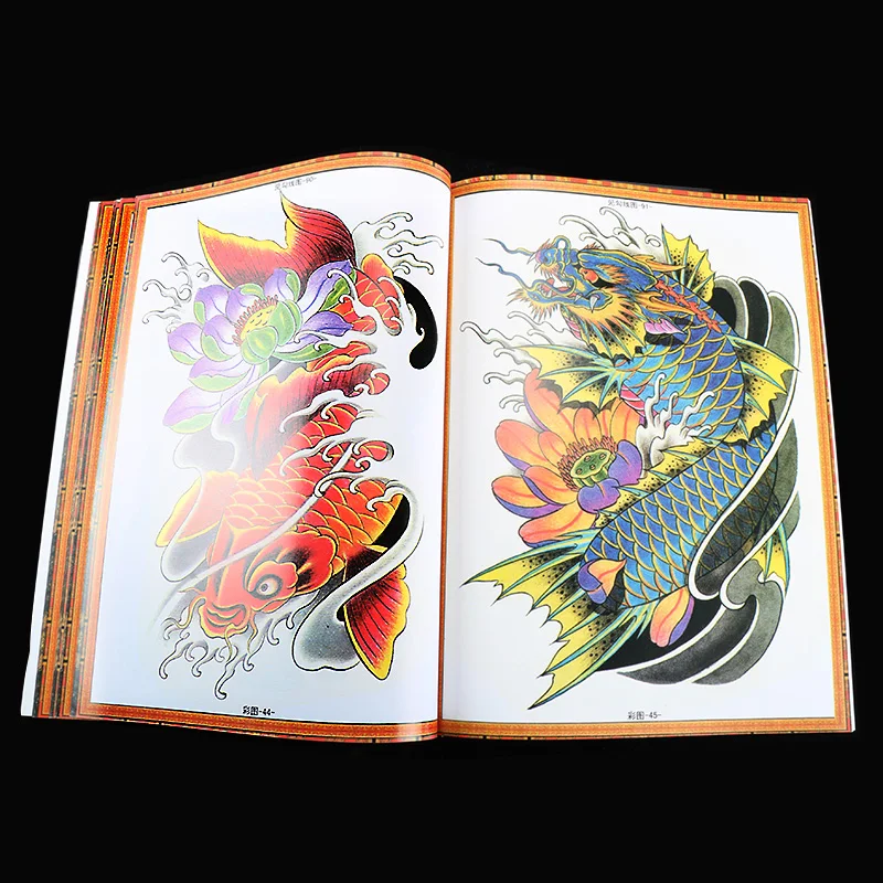 

A4 Horror Tattoo Book Skeleton Brocade Carp Dragon 92 Pages Body Art Painting Color Sketch Free Shipping tattoo supplies