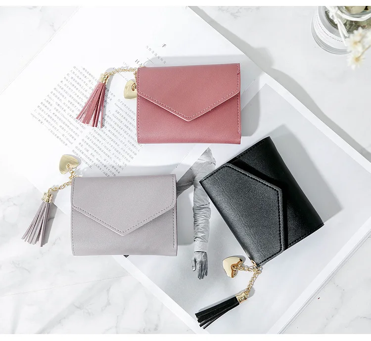 Women Wallet Tassel Pendant Litchi Pattern Short Card Holder Coin Purse Ladies Leather Mini Small Fashion Bag | Багаж и сумки