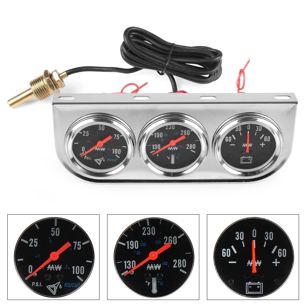 

Automobile refitted 52mm oil pressure, water temperature and current three-in-one combined instrument 12V universal mechanical