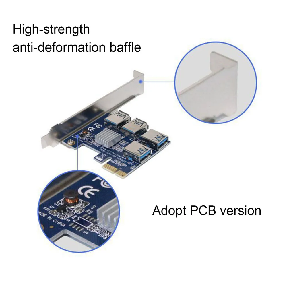 

4-port Graphics Expansion Card PCI-E To PCI-E Slot One For Four USB3.0 No Drivers Needed Adapter Port Multiplier Converter
