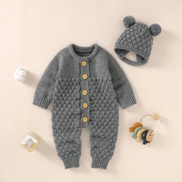 baby rompers long sleeve autumn newborn girl cute jumpsuit outfits solid knitted infant boys clothing set 2pcs playsuit hat warm