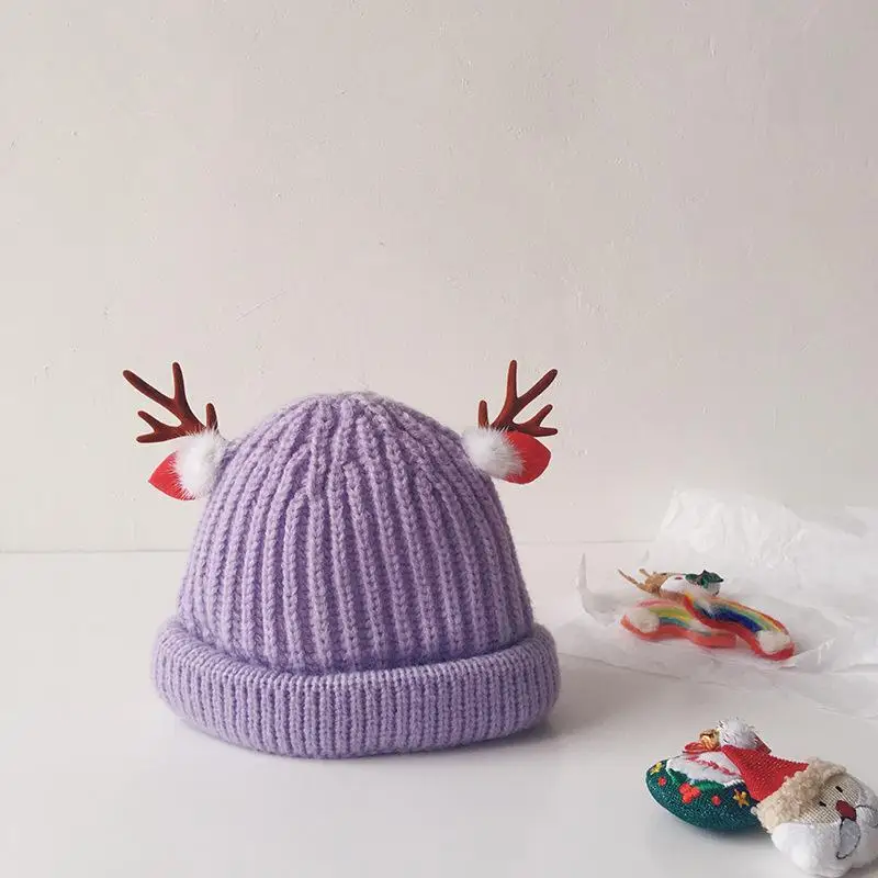 

2021 Autumn and winter Acrylic Cartoon Dear Thicken knitted hat warm hat Skullies cap beanie hat for Children boy and girl 41