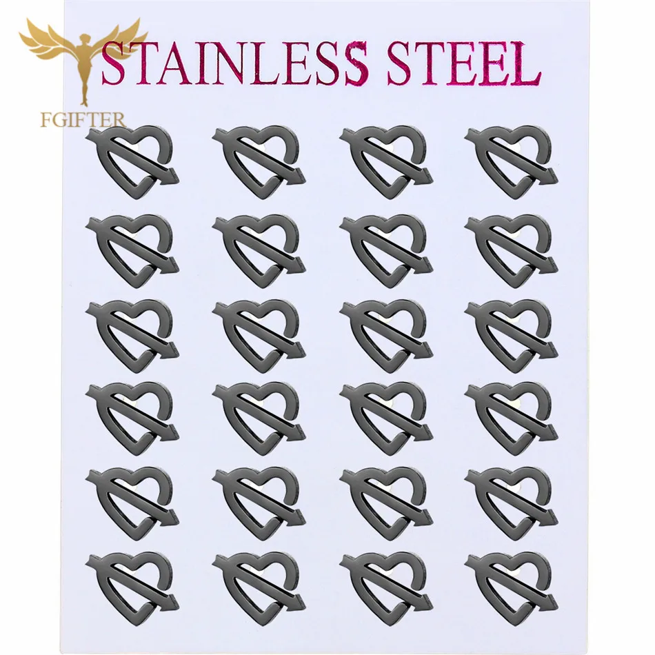 

Romantic Love Earrings Cupid Arrow Heart Earrings Couple Lovers' Men Women Stainless Steel Jewelry Wholesale Lots Studs