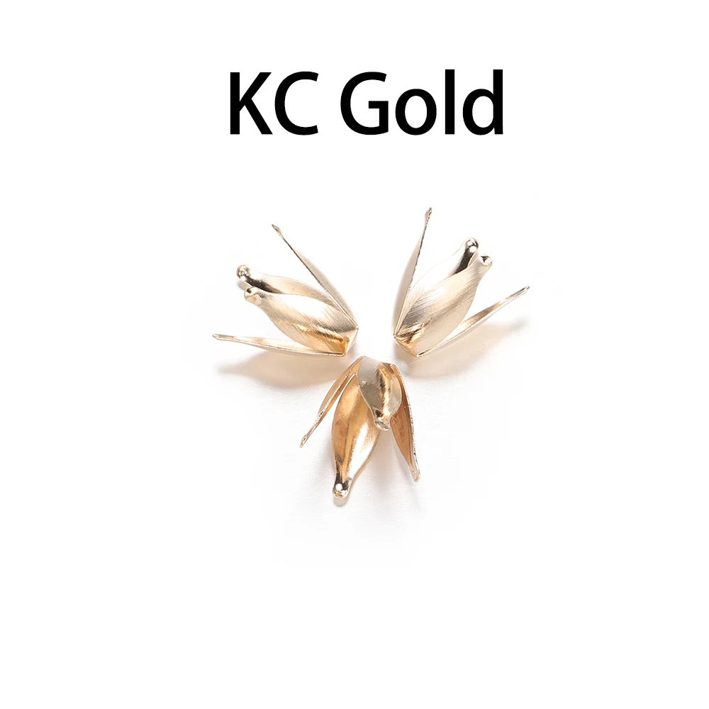 KC Gold 100 шт./лот, золотые цветы, филигранные Лепестковые бусины, крышка s, фурнитура для оптовых продаж, шармы, бусины, колпачки для самостоятельного изготовления ювелирных изделий - Цвет: KC Gold
