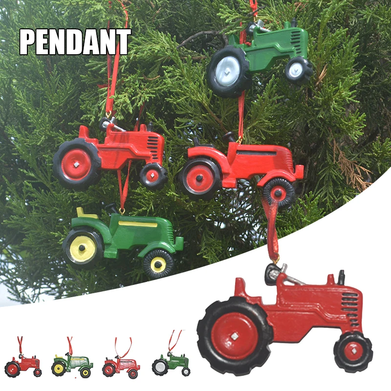 

Christmas Tree Hanging Ornament Hand Painted Resin Tractor Pendant Creative Xmas Theme Decoration HANW88