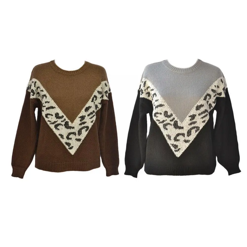 

Женский трикотажный свитер с круглым вырезом, с леопардовым принтом