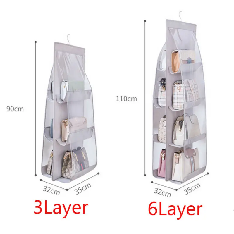 

6/8 Pocket Folding Hanging Handbag Purse Storage Large Clear Holder Anti-dust Organizer Rack Hook Hanger