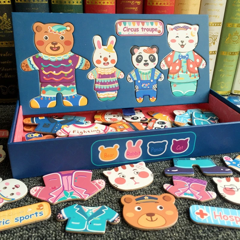 

Puzzles For Kids Toys Box Eearly Educational Toy Little Bear Changing Clothes Wooden Puzzle Set Kids Children's Wooden Toy Gifts