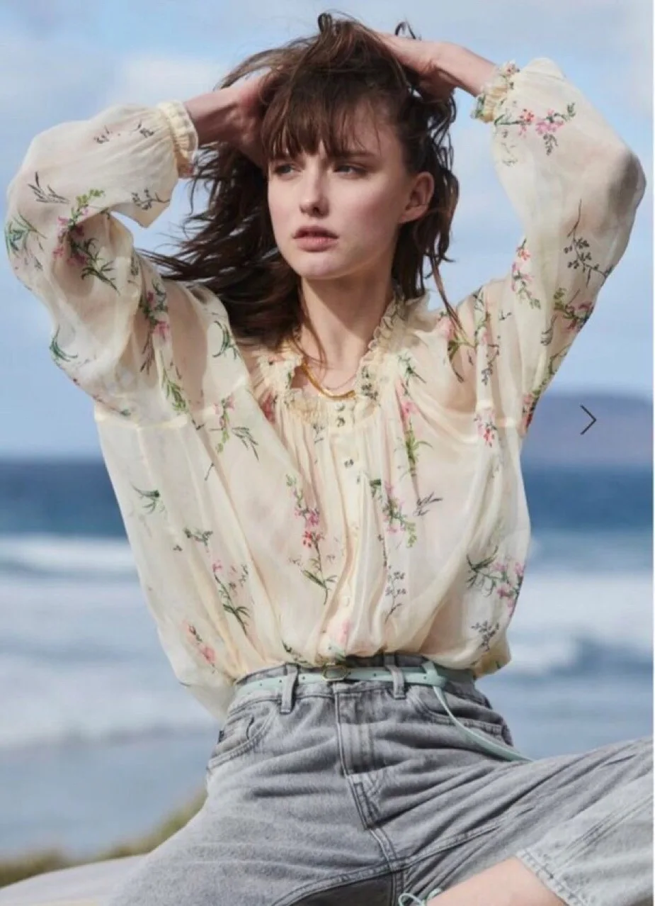 

Women Shirt 2021 Spring and Summer New Style Ladies Printed 100% Silk Long-sleeved Shirt