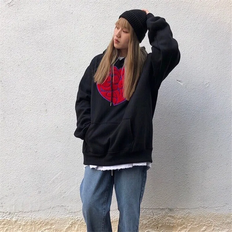 

Women Heart Loose Girls Hoodies Cartoon Spring Special Long Sleeve Black Female New Hoodies Fashion Women Japan Sweatshirt
