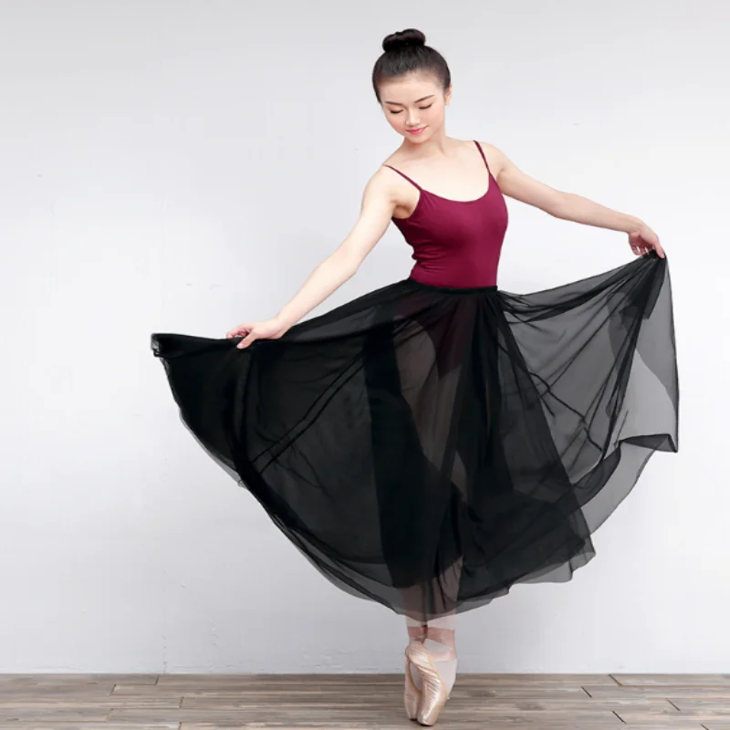 

New Fashion Women Ballet Dance Clothing Stage Perfomance Elastic Contracted Design Style Black Double Layers Gauzy Skirt
