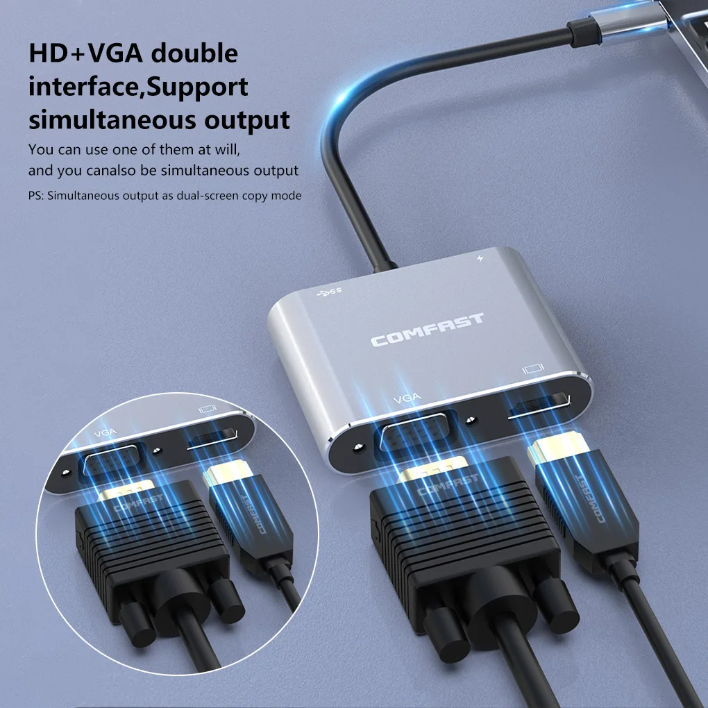 

4K 1080P Video Adapter Type-c to HDMI-compatible Hub with Cable PD Quick Charging Adaptor Alloy Housing Computer Accessories