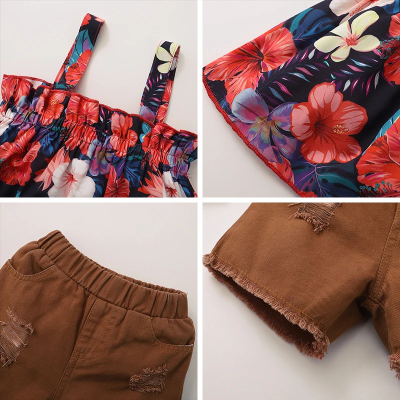 

Baby Floral Clothing Set 2021 New Summer Toddler Girls Outfits Flower Print Tops+Shorts 2Pcs Suit Infant Girls Clothes