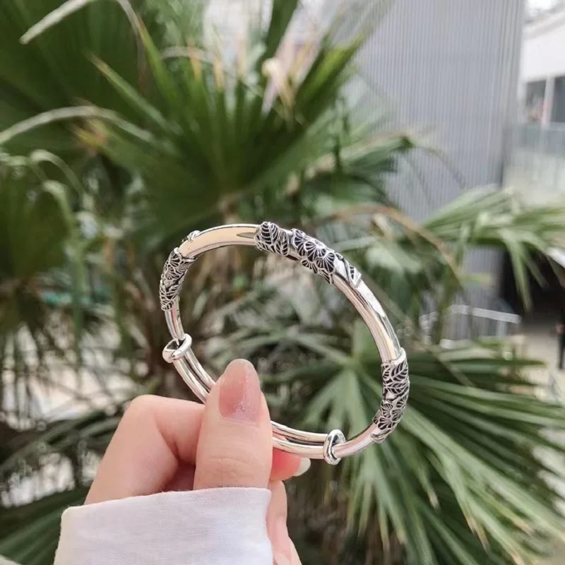 

S999 sterling silver bracelet female flower solid pure silver bracelet young retro embossed filigree fashion silver bracelet